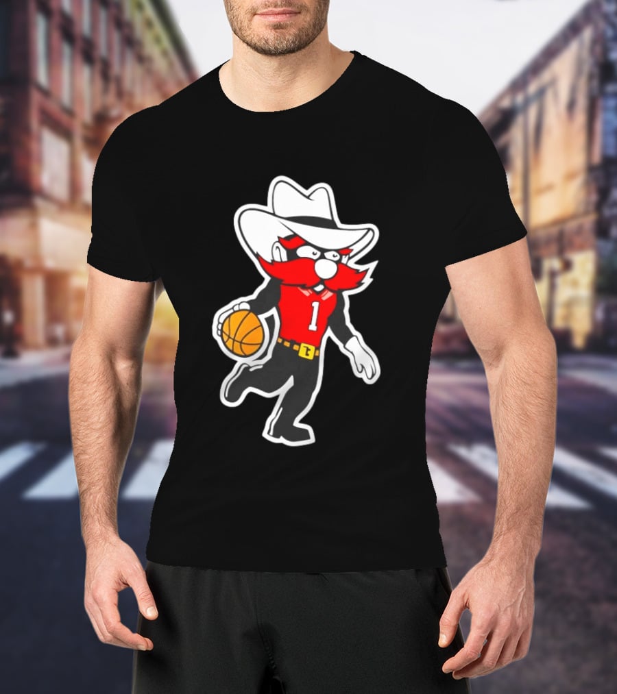 Coach Grant McCasland Raider Red Mascot Basketball Motif T-Shirt
