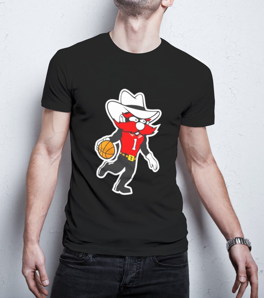 Coach Grant McCasland Raider Red Mascot Basketball Motif T-Shirt