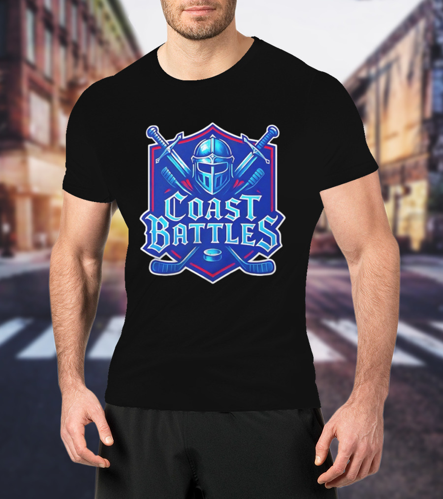 Coast Battles Hockey Knight Helm Swords And Crossed Sticks T-Shirt