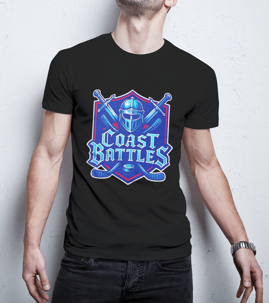 Coast Battles Hockey Knight Helm Swords And Crossed Sticks T-Shirt