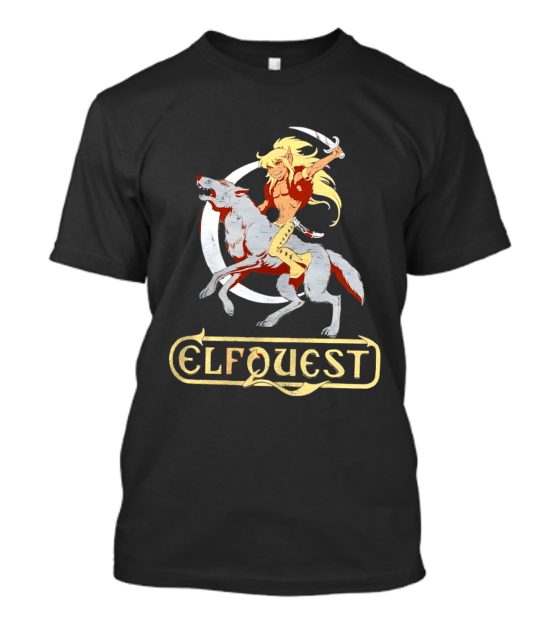 Elfquest Cutter Riding Wolf Crescent Moon Scene T-Shirt