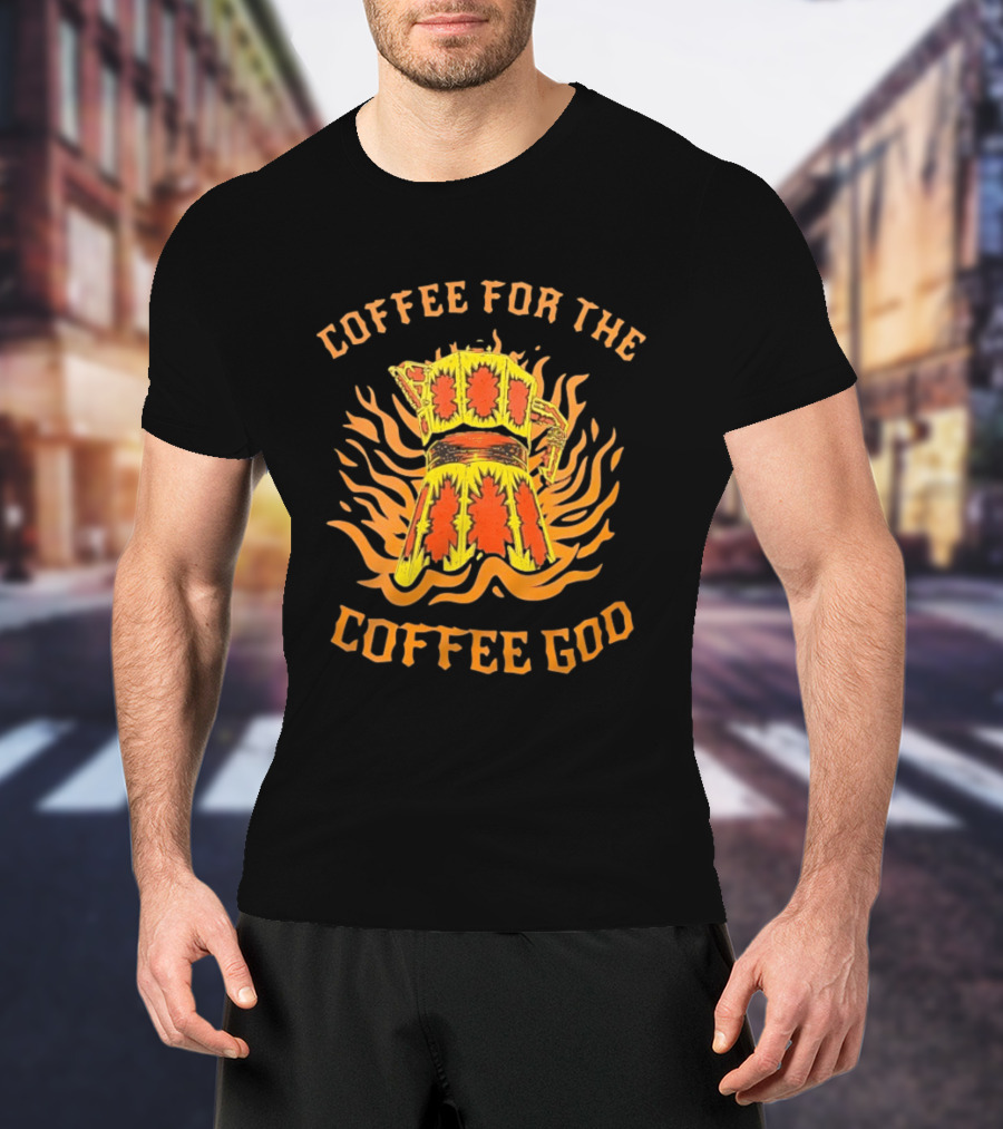 Coffee For The Coffee God Fiery Retro Moka Pot T-Shirt