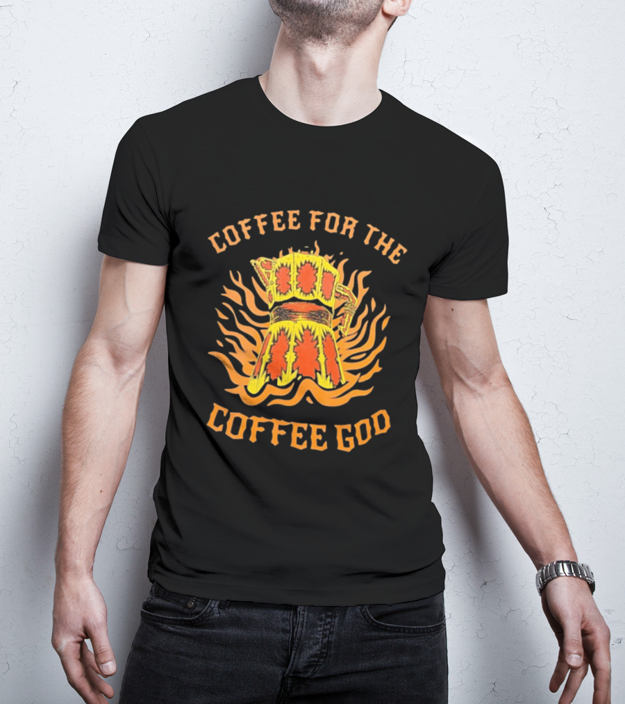 Coffee For The Coffee God Fiery Retro Moka Pot T-Shirt