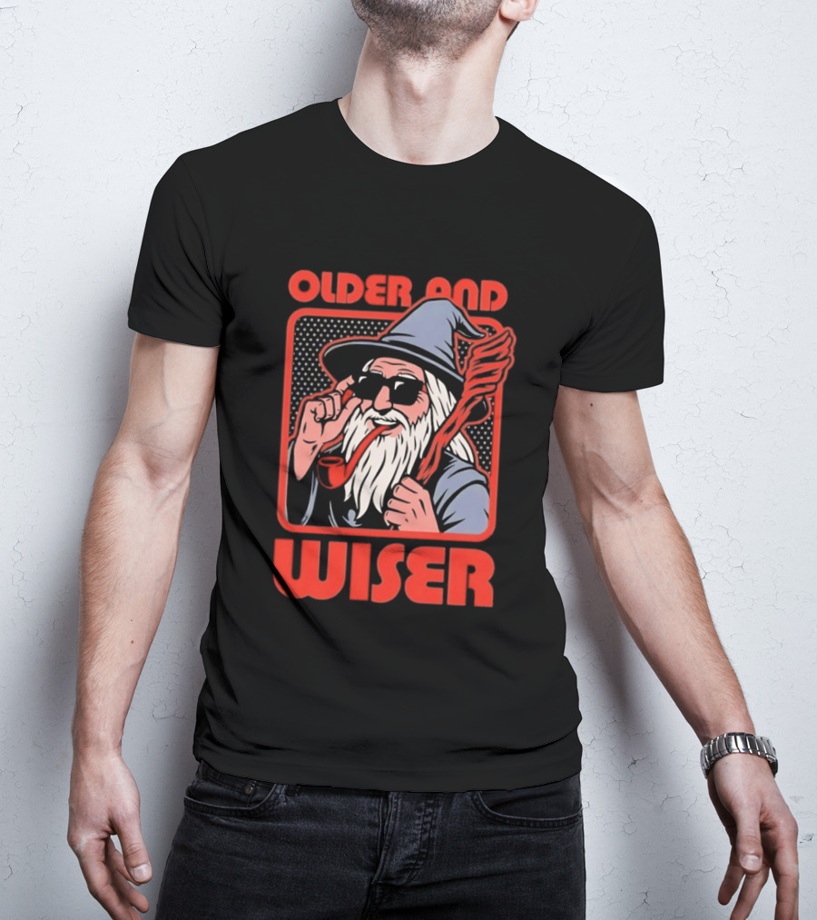Older And Wiser Gandalf Smoking Pipe And Staff T-Shirt