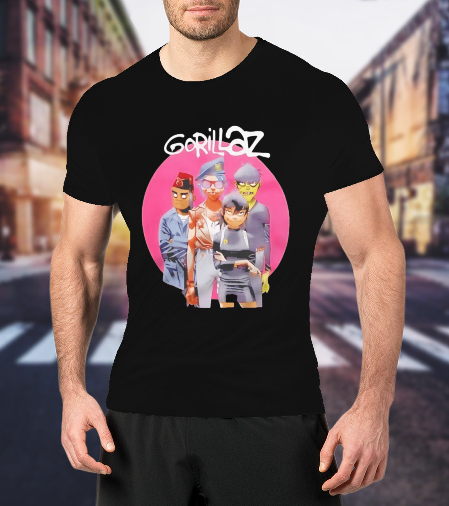 Gorillaz Humanz Group Characters On Pink T-Shirt