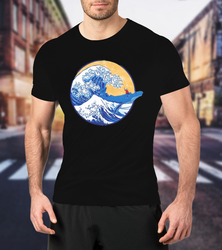 The Great Wave Meets The Great Beast With Whale Rider And Surfing Waves T-Shirt