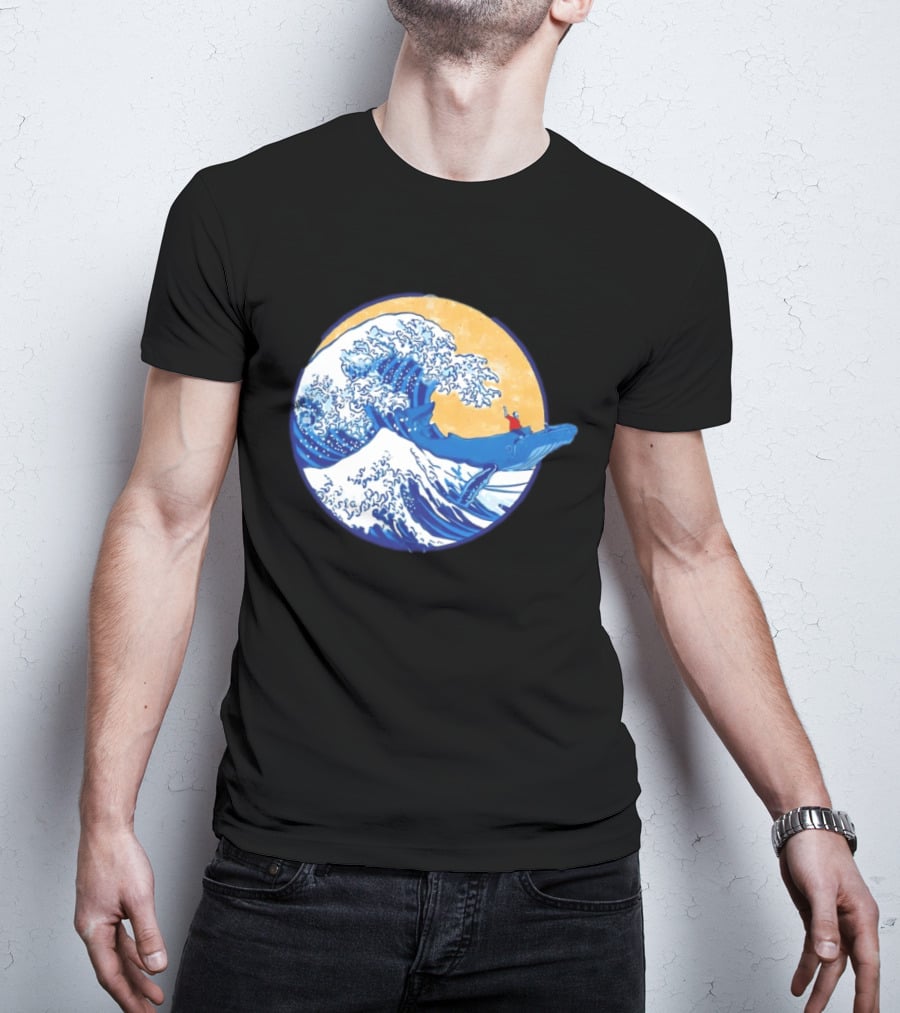 The Great Wave Meets The Great Beast With Whale Rider And Surfing Waves T-Shirt