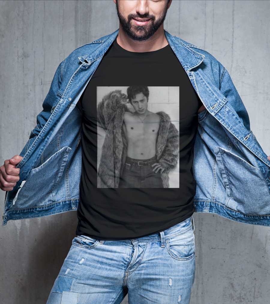 Hudson Williams Bold Fur Coat Statement With Classic Denim T-Shirt