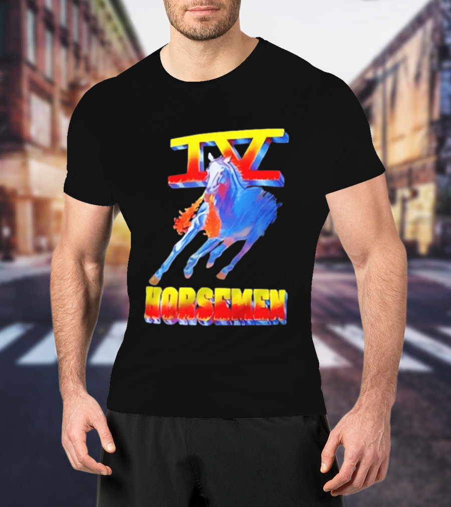 IV Horsemen Fire Breathing Blue Horse Flame Burst T-Shirt