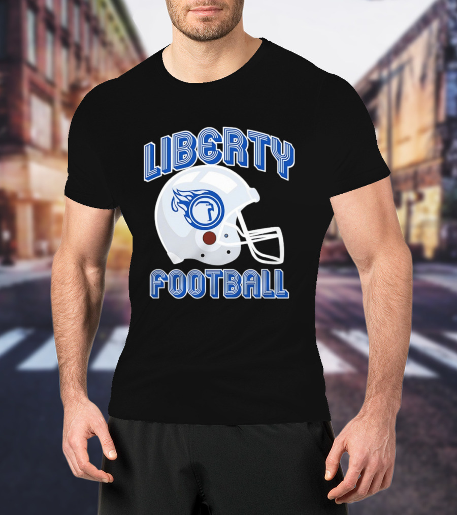 Liberty Football Helmet Flames Icon Blue T-Shirt
