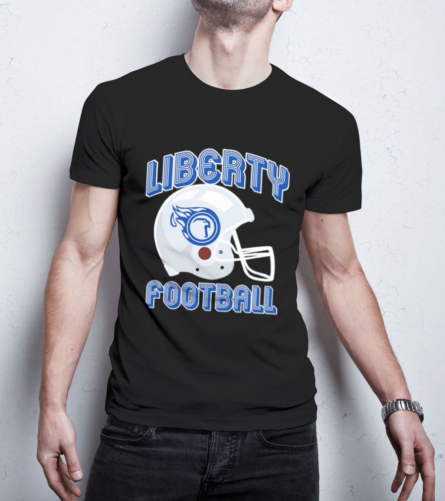 Liberty Football Helmet Flames Icon Blue T-Shirt