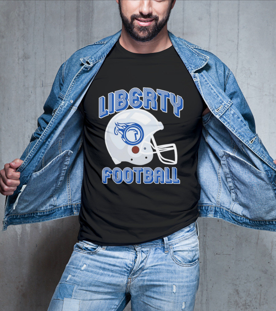 Liberty Football Helmet Flames Icon Blue T-Shirt
