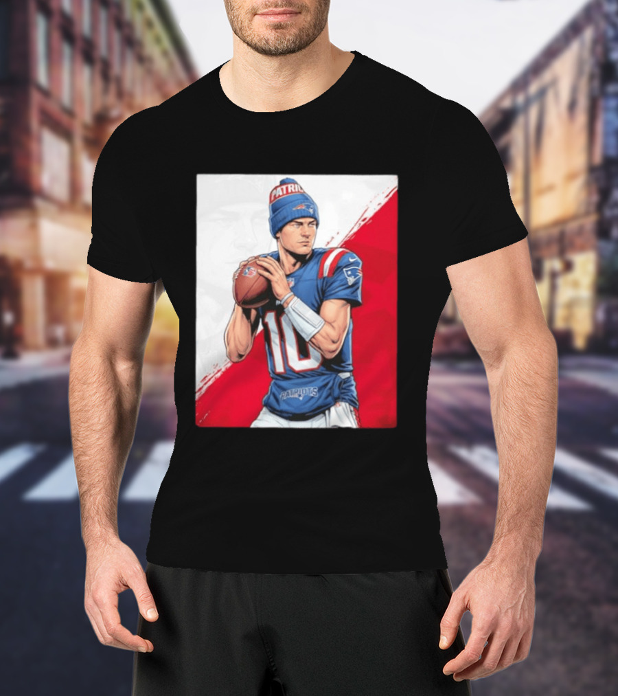 New England Patriots Number 10 Quarterback Throwing Football Beanie T-Shirt