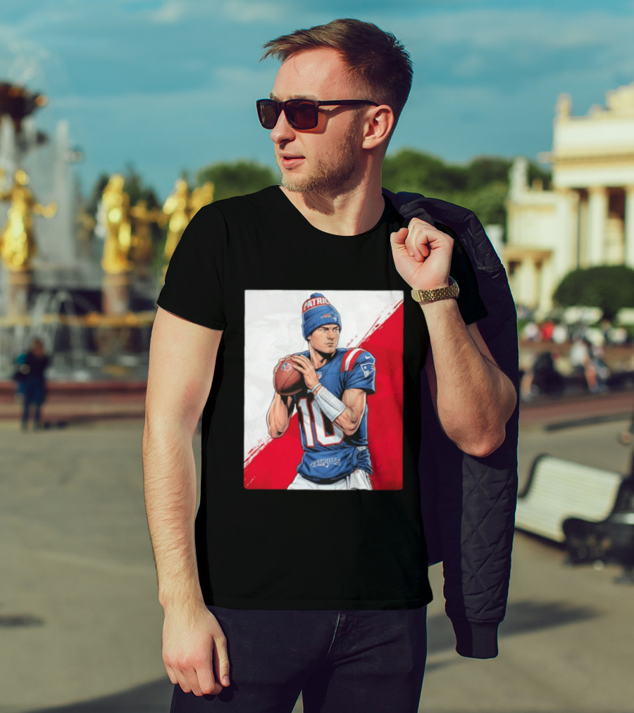 New England Patriots Number 10 Quarterback Throwing Football Beanie T-Shirt