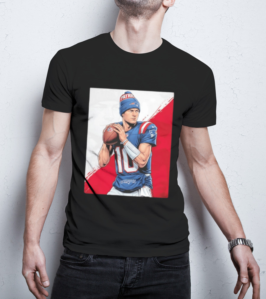 New England Patriots Number 10 Quarterback Throwing Football Beanie T-Shirt