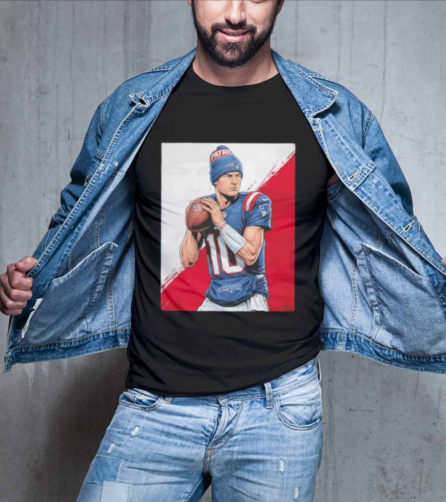 New England Patriots Number 10 Quarterback Throwing Football Beanie T-Shirt