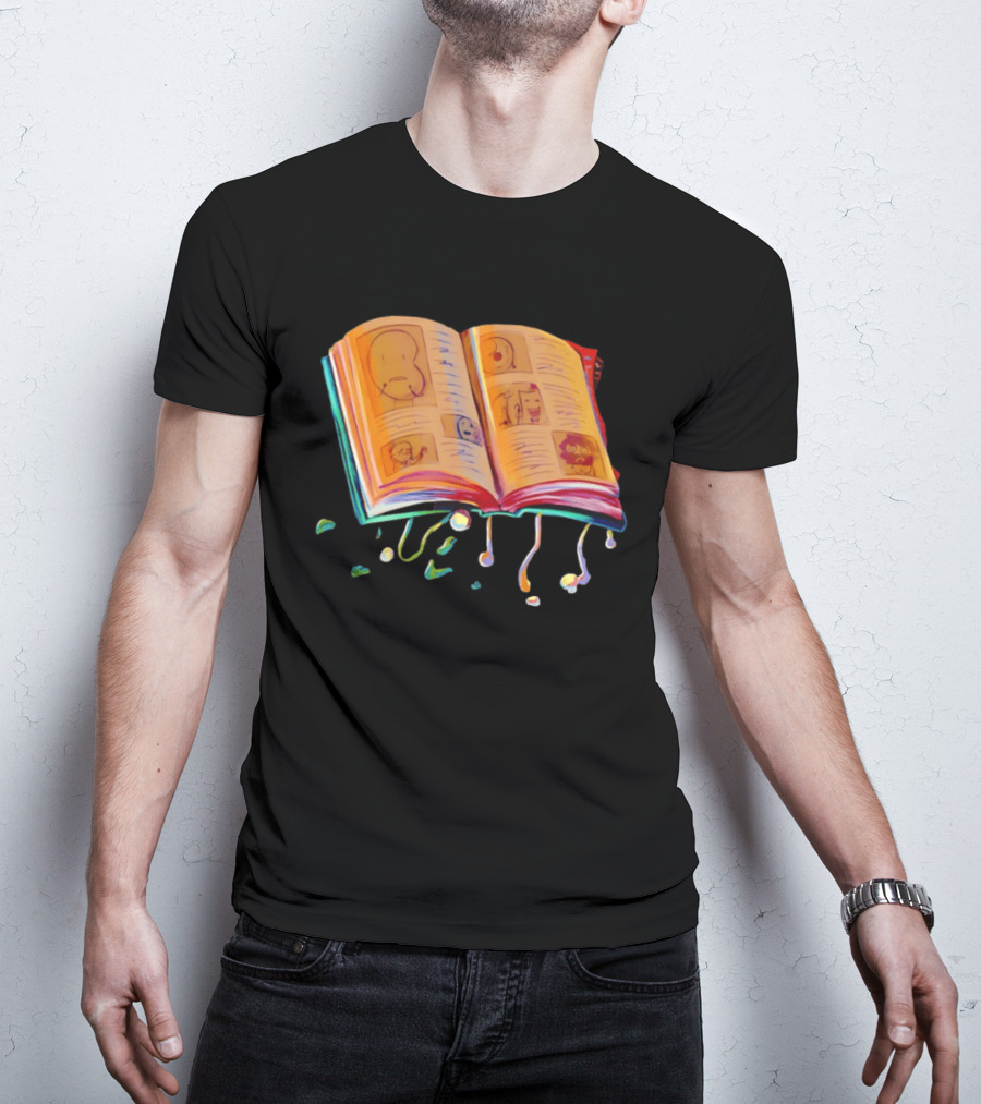 Sacri Book Open Pages With Expressive Faces Illustrations T-Shirt
