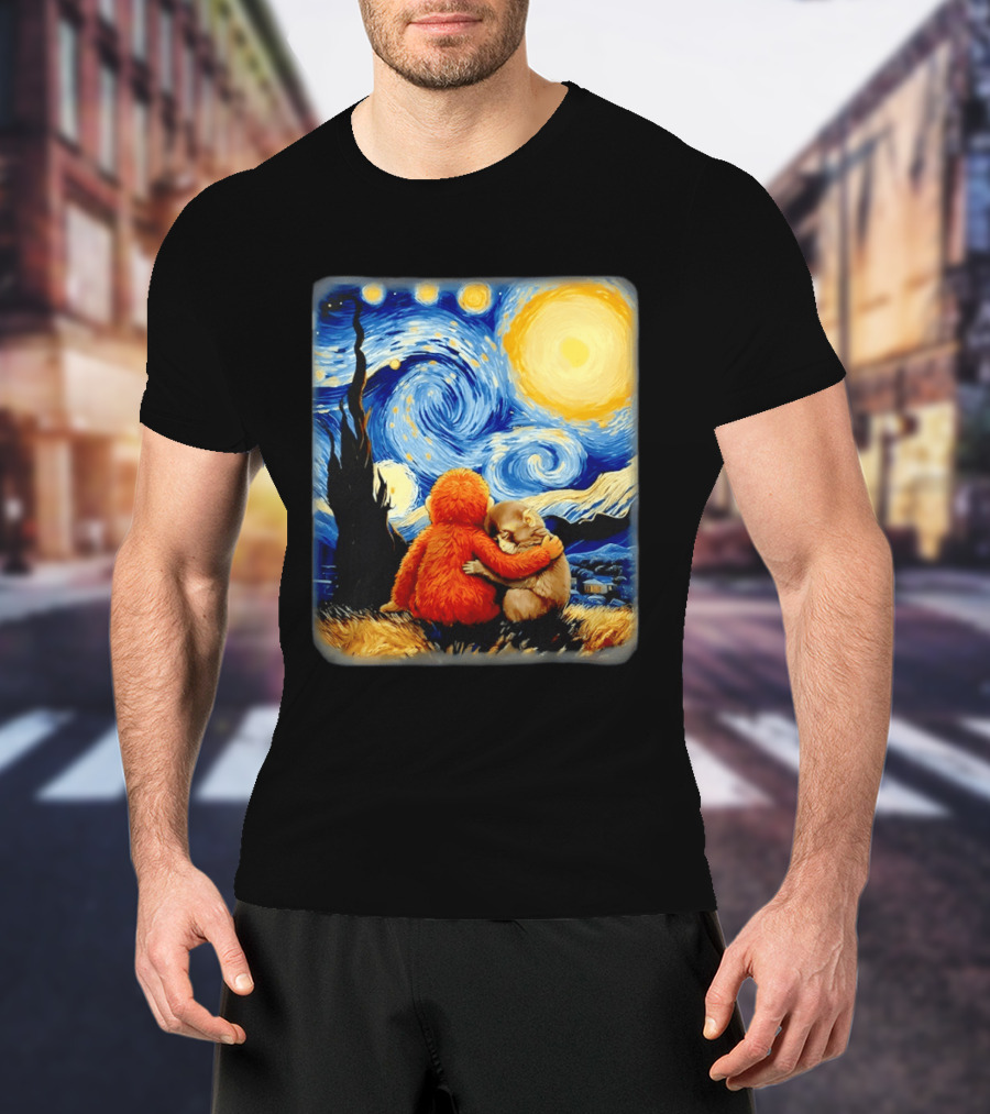 Punch Kun Panchi Kun Van Gogh Monkey Punch Starry Night Hugging Scene T-Shirt