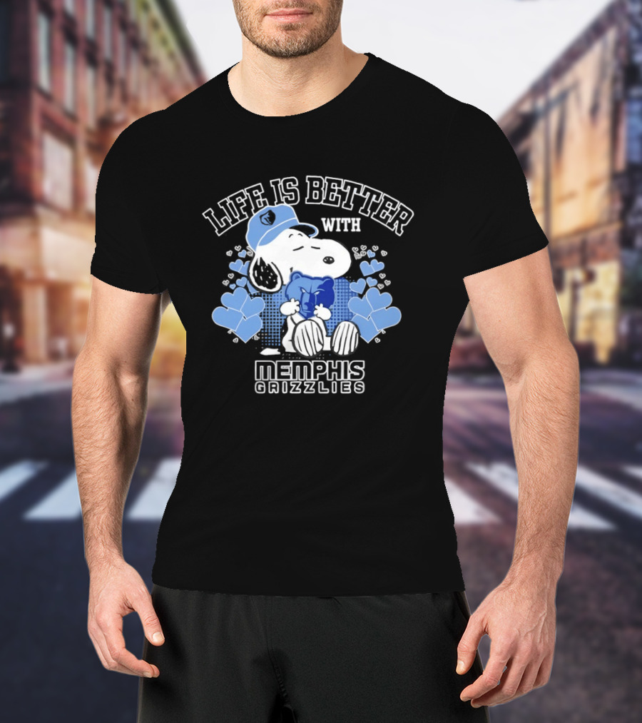 Life Is Better With Memphis Grizzlies Snoopy Holding Memphis Grizzlies T-Shirt