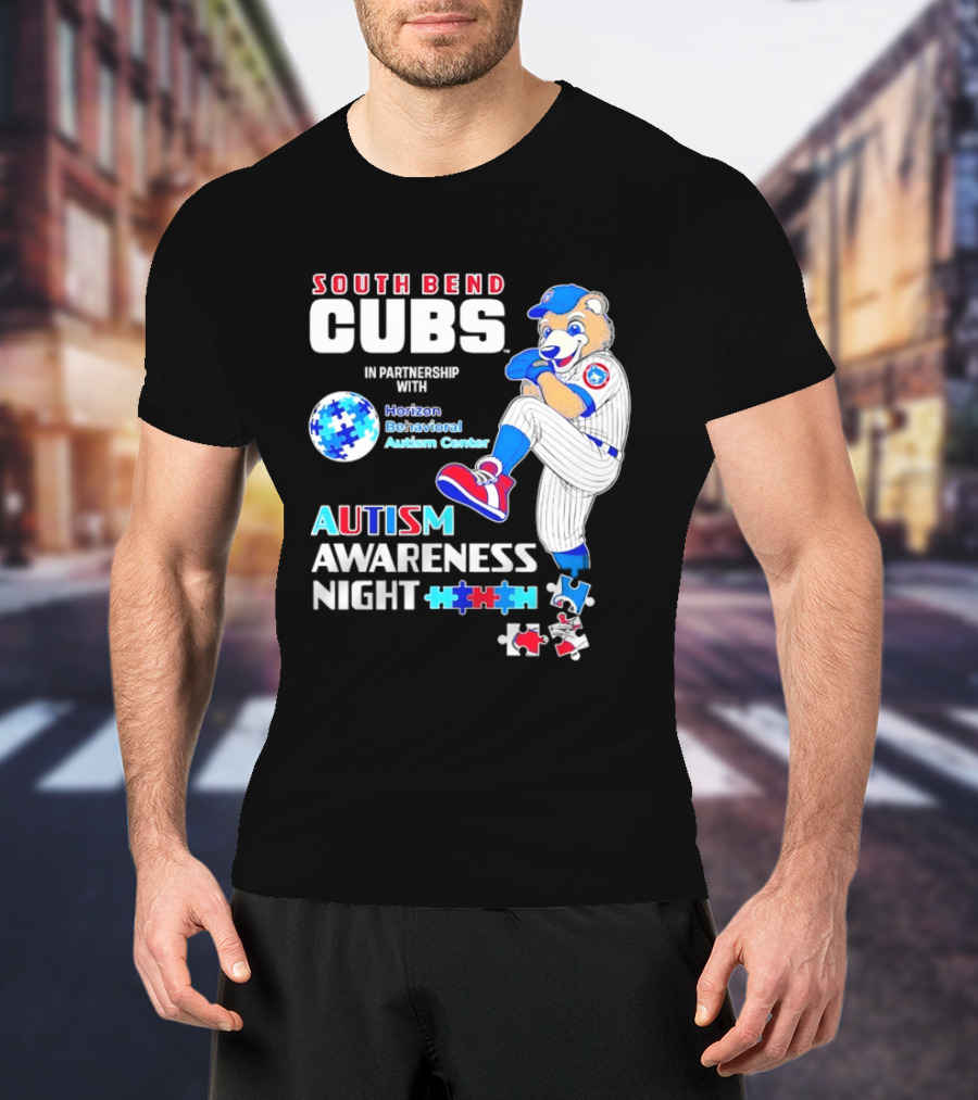 South Bend Cubs Autism Awareness Night Horizon Behavioral Autism Center Partnership T-Shirt