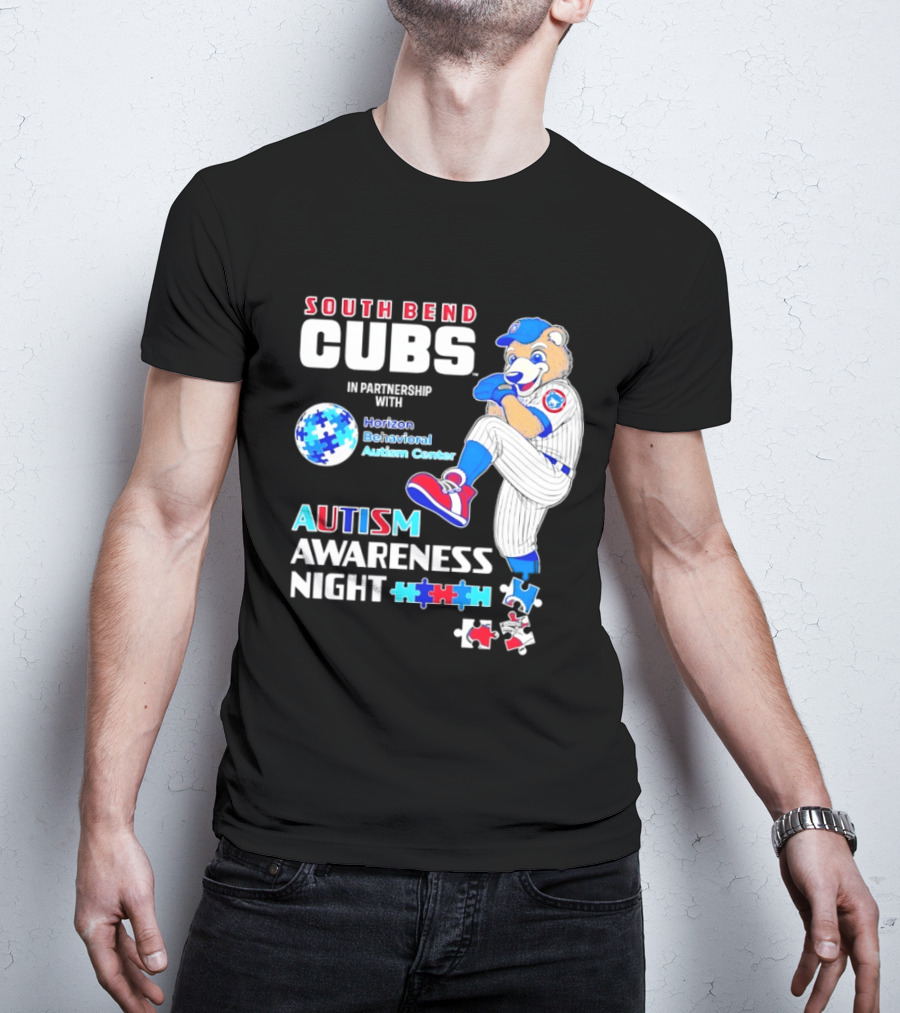 South Bend Cubs Autism Awareness Night Horizon Behavioral Autism Center Partnership T-Shirt