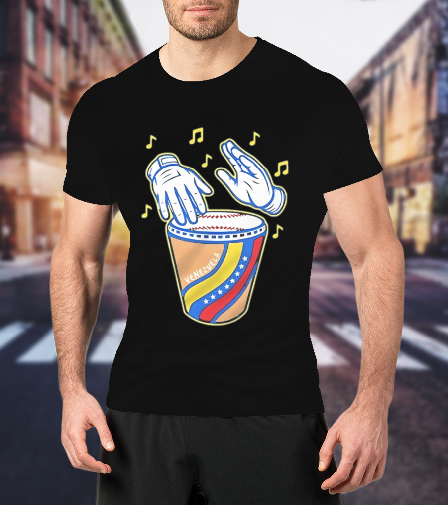 Venezuela Baseball Drum With Music Notes And Gloves T-Shirt
