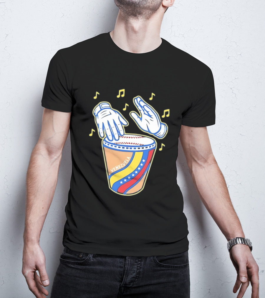 Venezuela Baseball Drum With Music Notes And Gloves T-Shirt