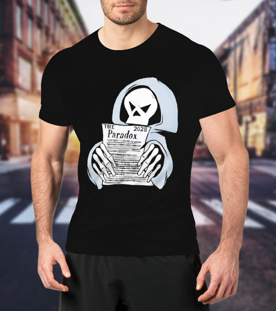 The Paradox Skull Grim Reaper Holding 2023 Newspaper T-Shirt