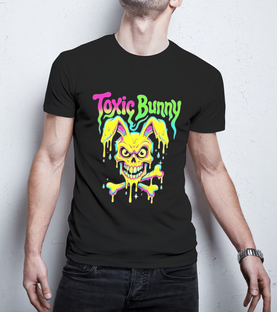 Toxic Bunny Dripping Skull Crossbones Neon T-Shirt