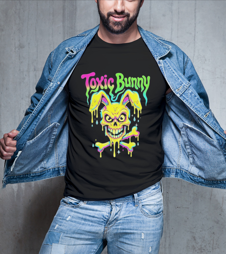 Toxic Bunny Dripping Skull Crossbones Neon T-Shirt
