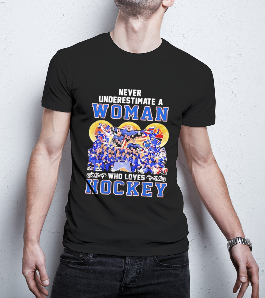 Never Underestimate A Woman Who Loves USA Hockey Team Women's Olympics T-Shirt