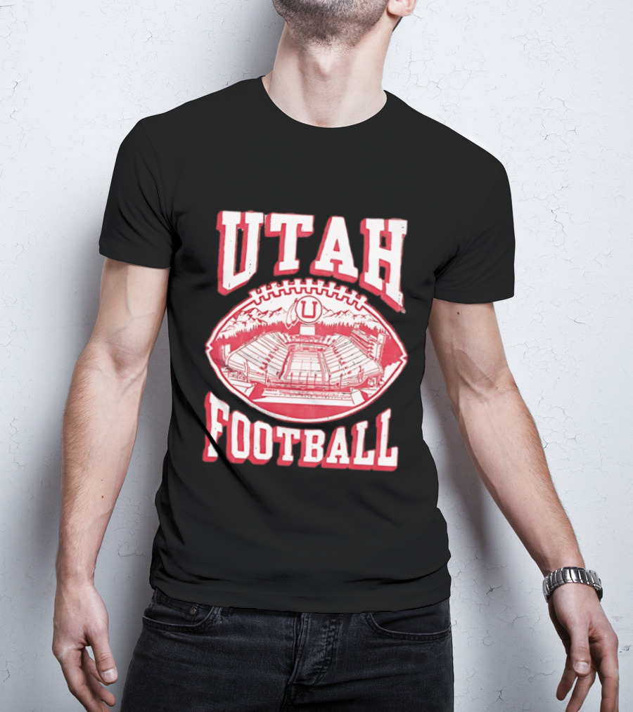 Utah Utes Football Stadium Illustration With Mountain T-Shirt