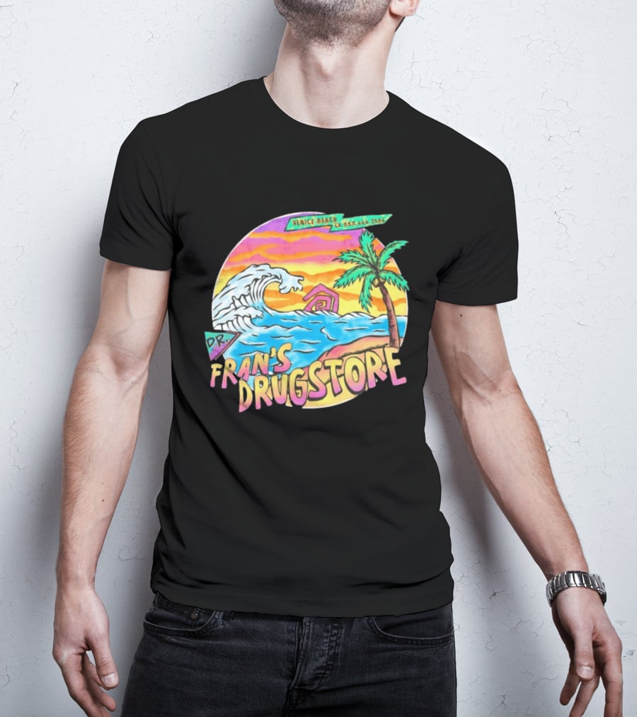 Venice Beach Dr. Fran's Drugstore Surf Wave Tropical Scene T-Shirt