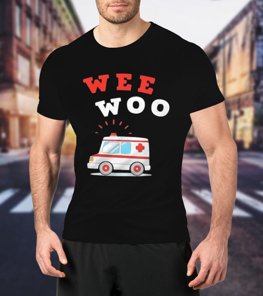 Wee Woo Cartoon Ambulance Emergency Vehicle Rescue Red And White T-Shirt