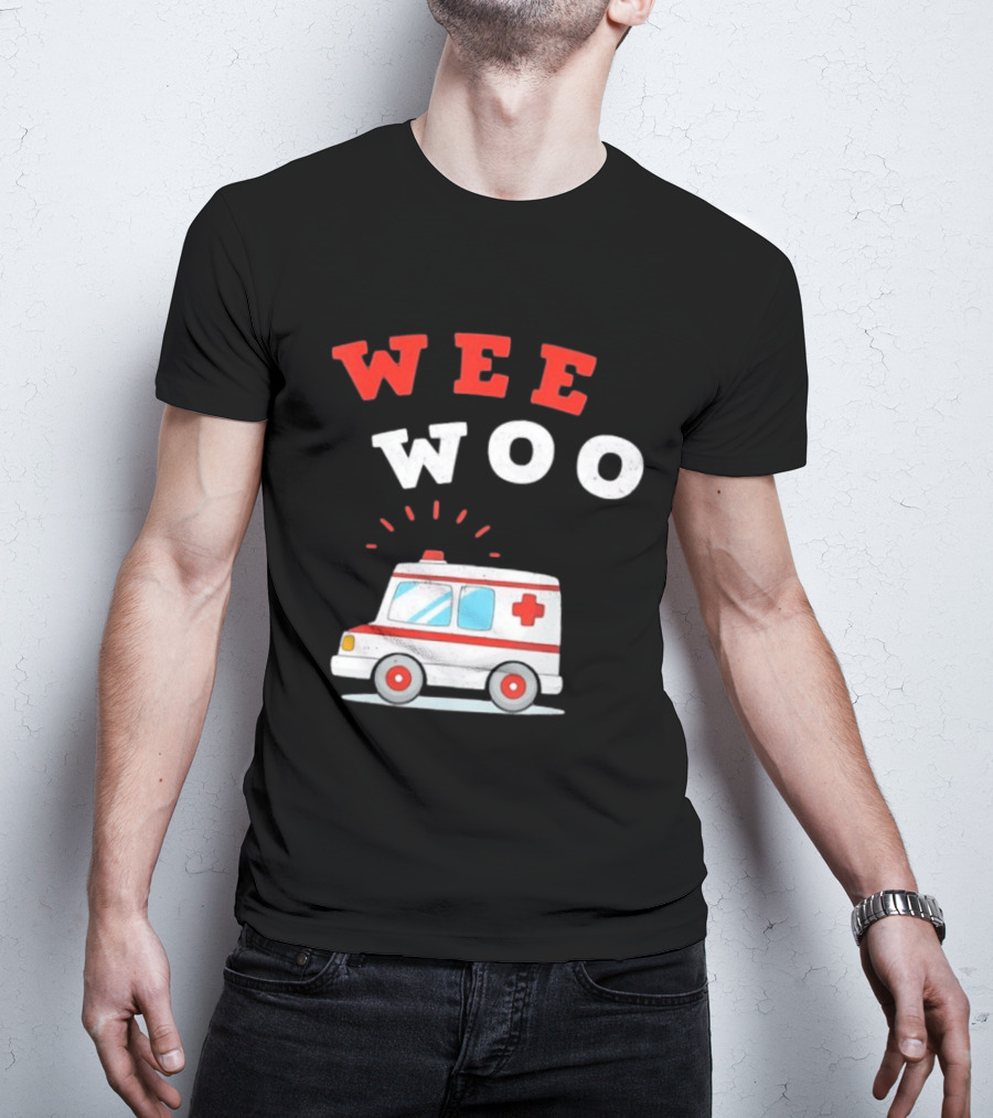 Wee Woo Cartoon Ambulance Emergency Vehicle Rescue Red And White T-Shirt