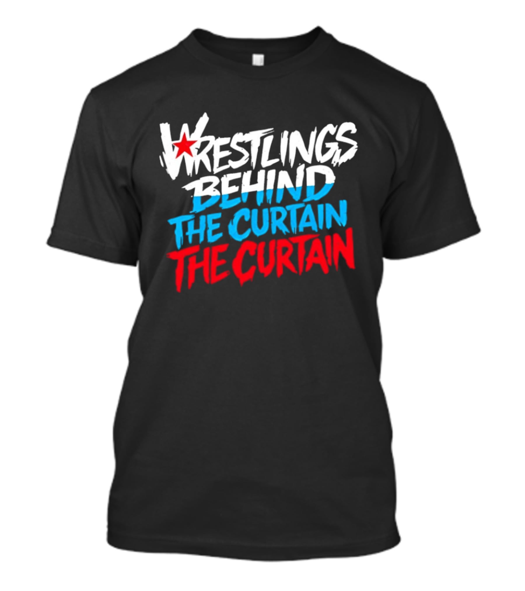 Wrestlings Behind The Curtain Star Logo Blue Red T-Shirt