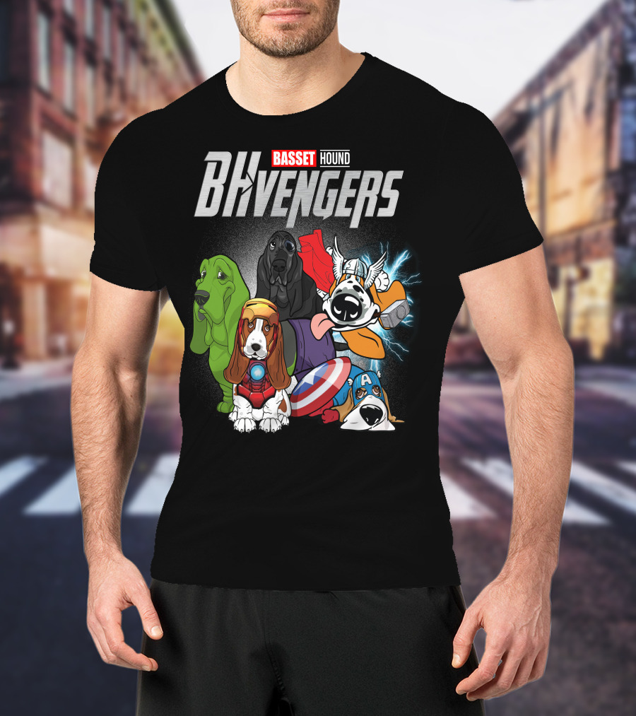 Basset Hound BHvengers Superhero Assembly T-Shirt