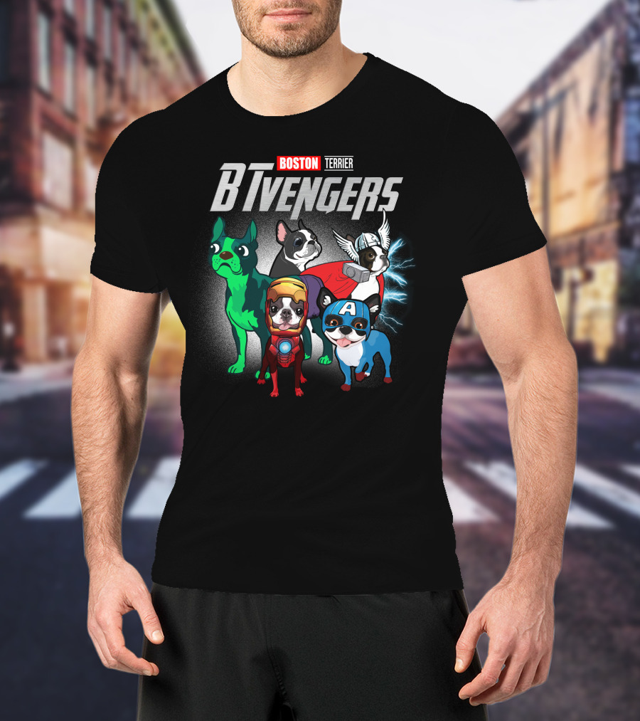 Boston Terrier BTvengers Superhero Dogs T-Shirt