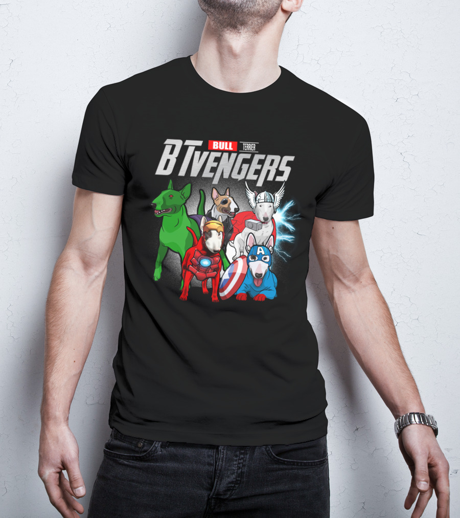 Bull Terrier BTvengers Superhero Dogs Ensemble T-Shirt