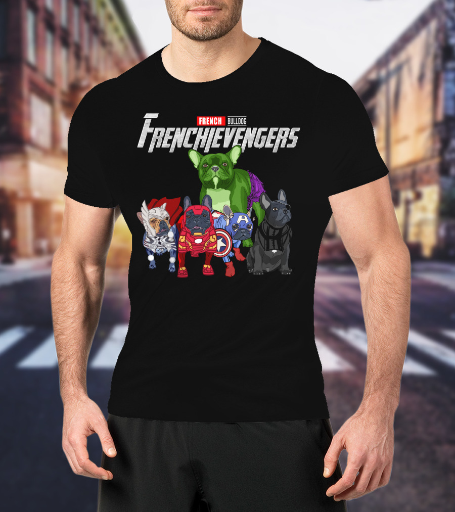 FRENCH Bulldog Frenchievengers Comic Heroes Dogs T-Shirt
