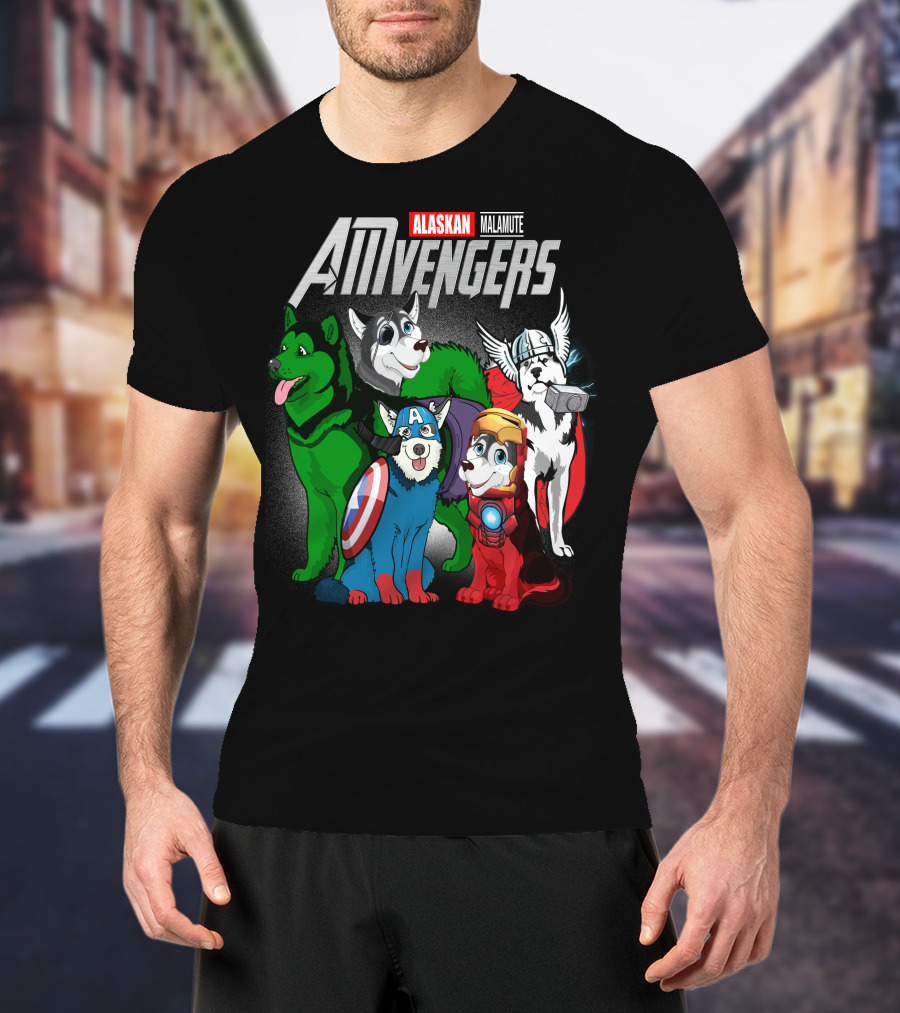 Alaskan Malamute AMvengers Superhero Dogs Assemble T-Shirt