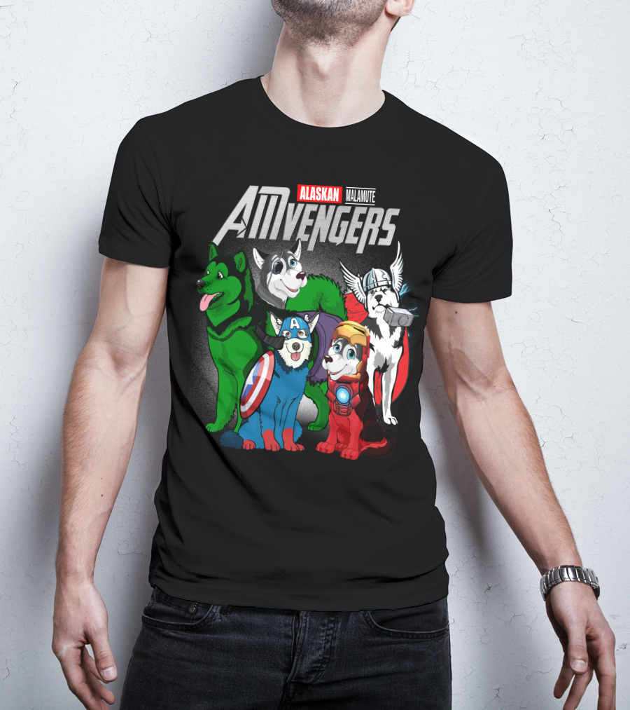Alaskan Malamute AMvengers Superhero Dogs Assemble T-Shirt