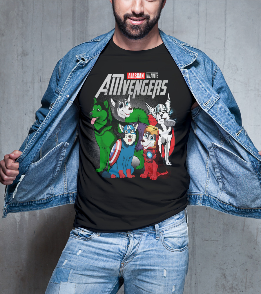 Alaskan Malamute AMvengers Superhero Dogs Assemble T-Shirt