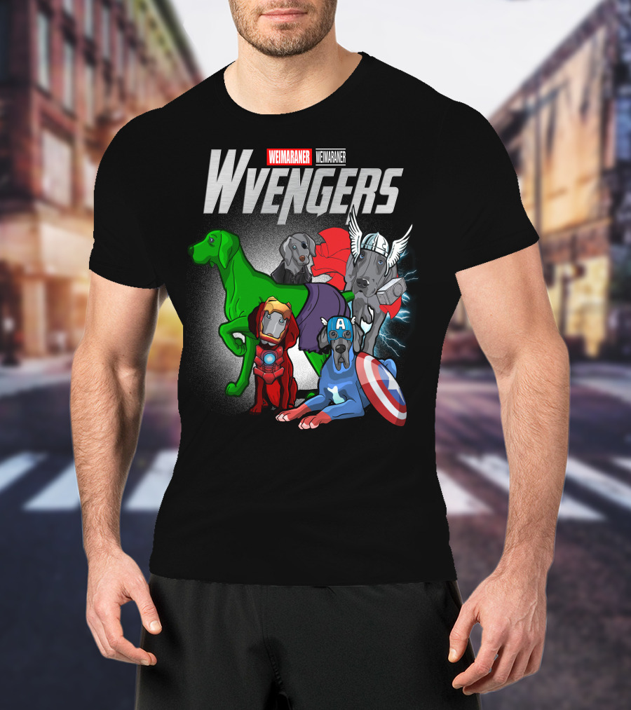 Weimaraner Wvengers Superhero Dog Group With Comic Elements T-Shirt