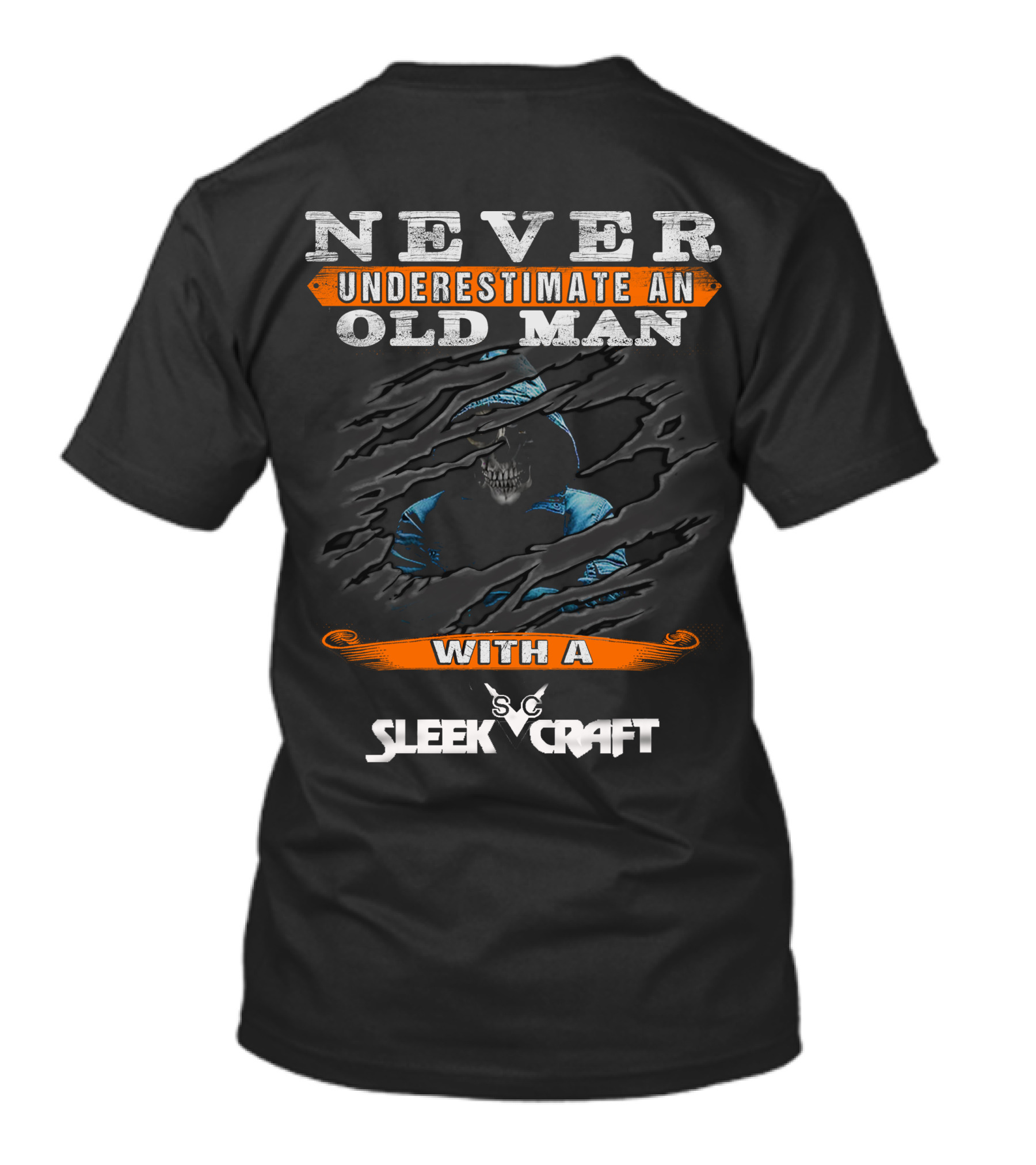 NEVER UNDERESTIMATE AN OLD MAN WITH A SLEEK CRAFT SC LOGO SKULL T-Shirt