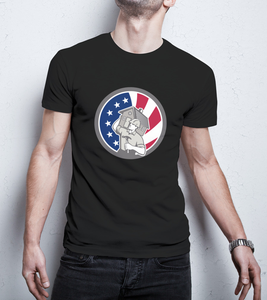 American Building Contractor USA Flag Home Construction Worker T-Shirt