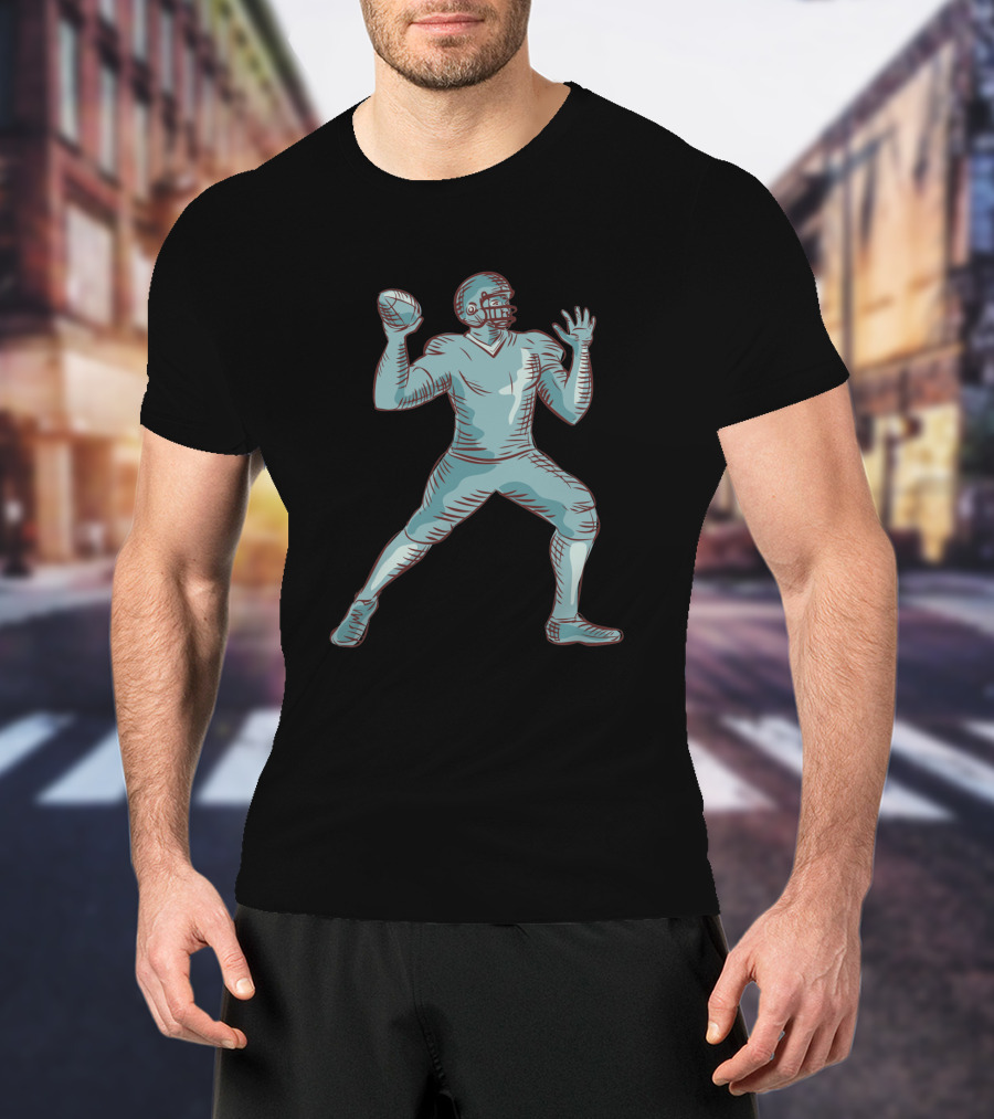 American Football Quarterback Throwing Etching 1074401 T-Shirt