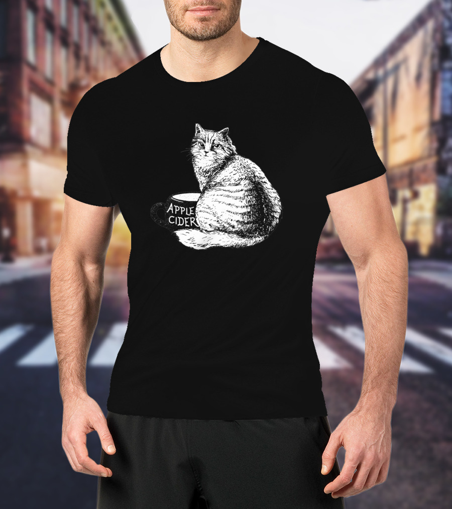 Apple Cider Cat Illustration Featuring Feline On Mug 1186326 T-Shirt