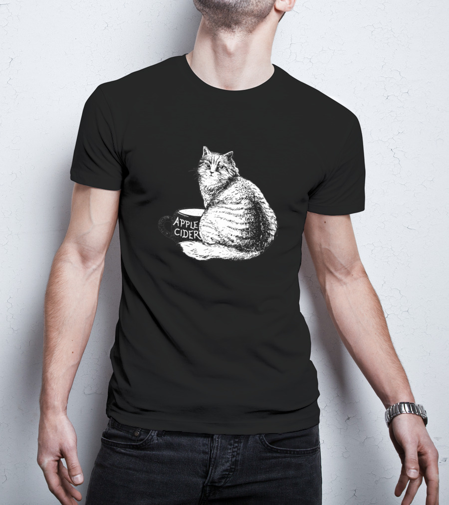 Apple Cider Cat Illustration Featuring Feline On Mug 1186326 T-Shirt