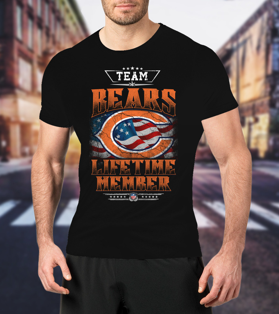 Team Chicago Bears Lifetime Member American Flag Nfl Stars T-Shirt
